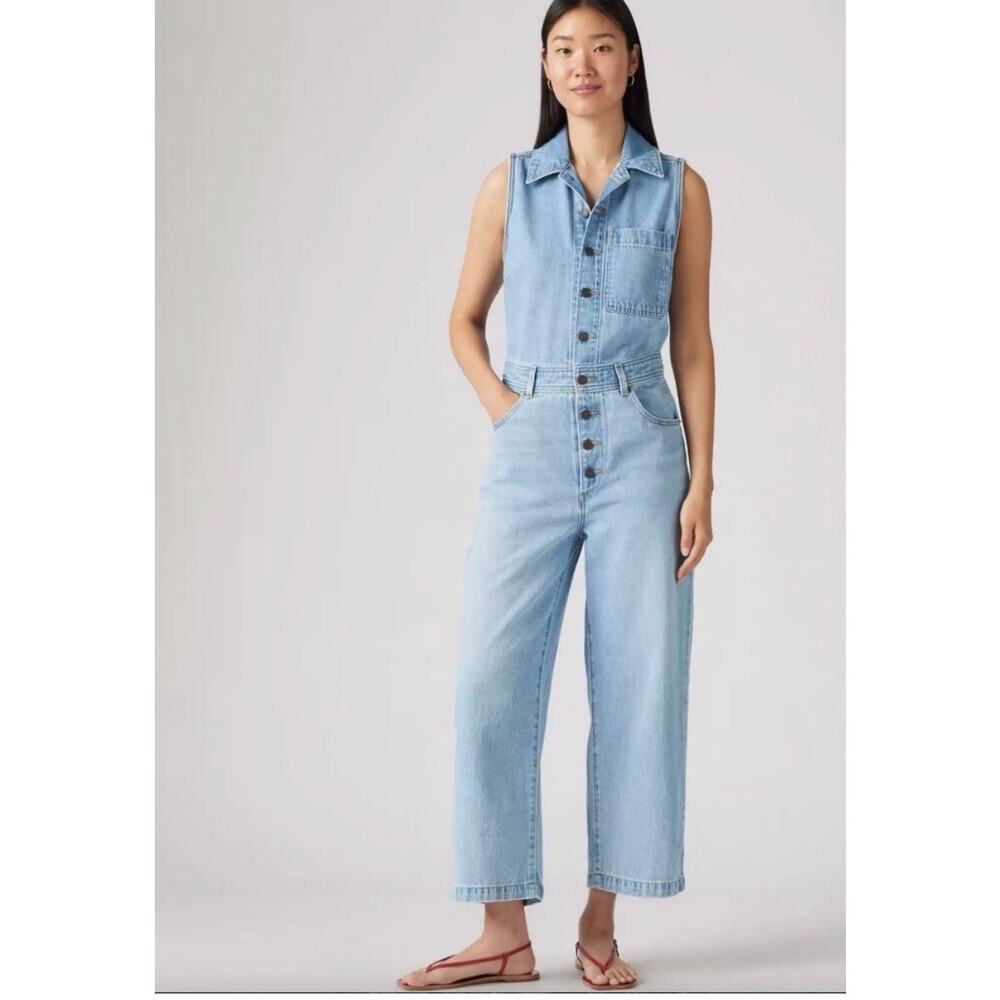Levis Lightweight Sleeveless Denim Jumpsuit Playsuit Light Blue L